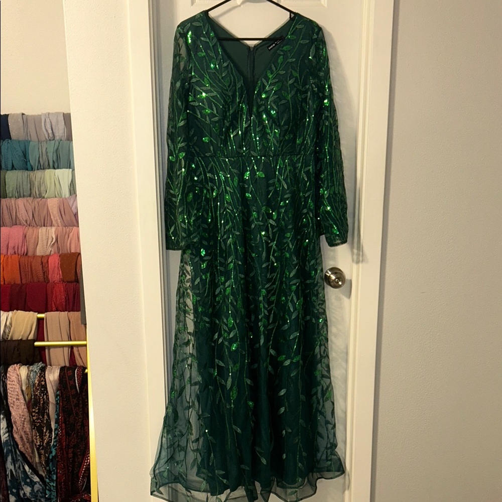 SHEIN Green Sequin Long Sleeve Dress